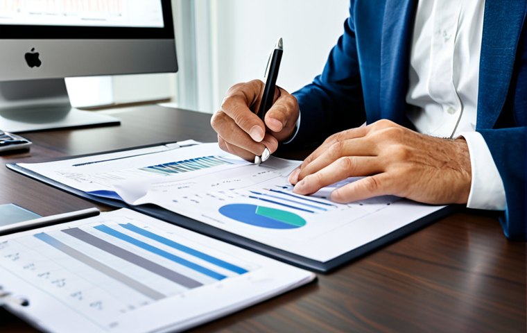 **
A fully clothed, professional investor in appropriate business attire, carefully analyzing financial statements at a well-lit desk in a modern office. The scene should convey diligence and attention to detail. Safe for work, appropriate content, professional setting, perfect anatomy, natural pose, well-formed hands, proper finger count, modest clothing, high-quality rendering.
**