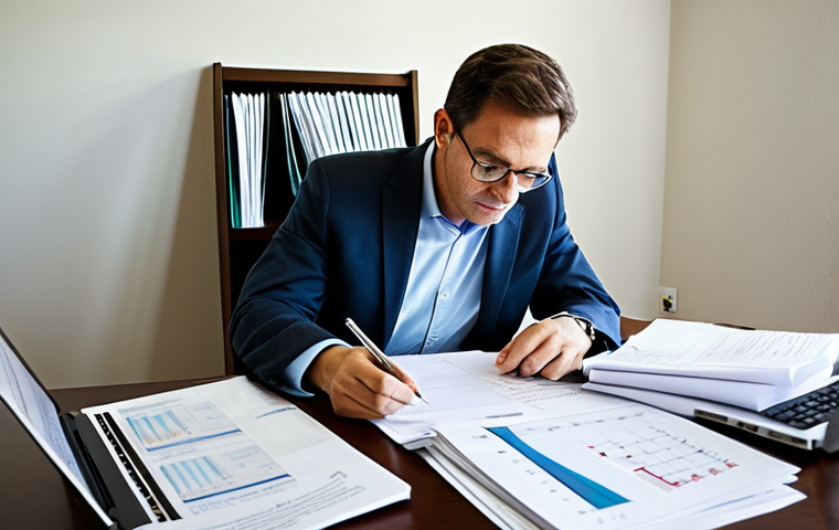 가치 투자에서 PBR의 활용법 - Value Investor at Work**
"A value investor, fully clothed in business casual attire, meticulously a...