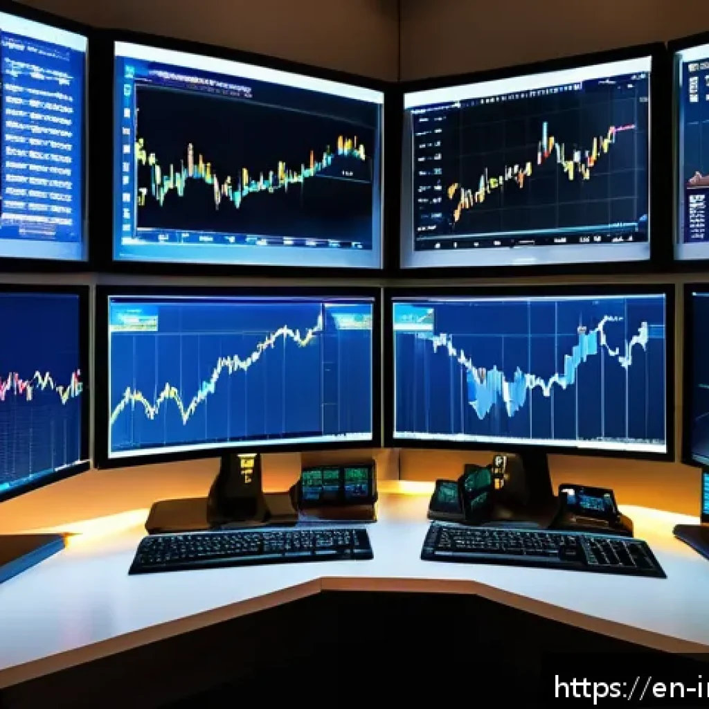 가치 투자자가 알아야 할 주식 시장의 심리 - A sophisticated financial analyst’s workspace featuring multiple large monitors displaying dynamic s...