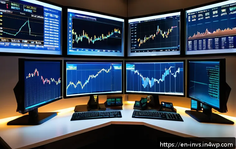 가치 투자자가 알아야 할 주식 시장의 심리 - A sophisticated financial analyst’s workspace featuring multiple large monitors displaying dynamic s...
